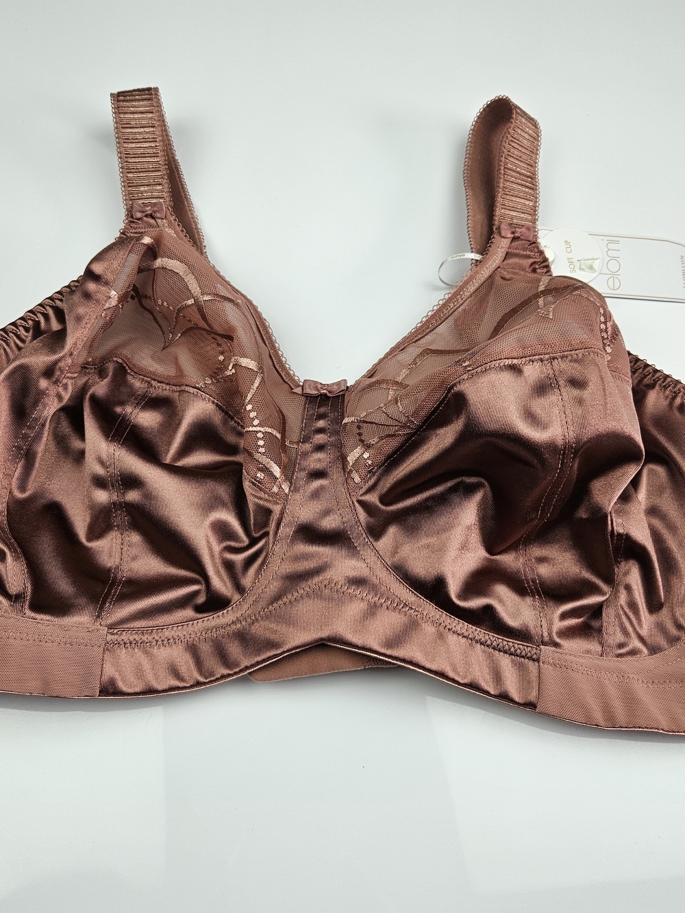 Elomi Cate Rosewood Copper Soft Cup Underwire Support Bra Satin & Mesh 36I